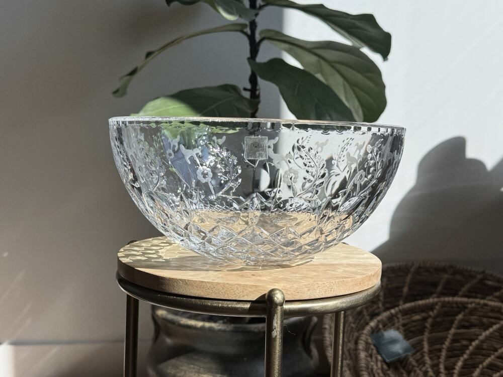 Rogaska Gallia Crystal Clear 10” Salad Serving Bowl Large Floral Yugoslavia